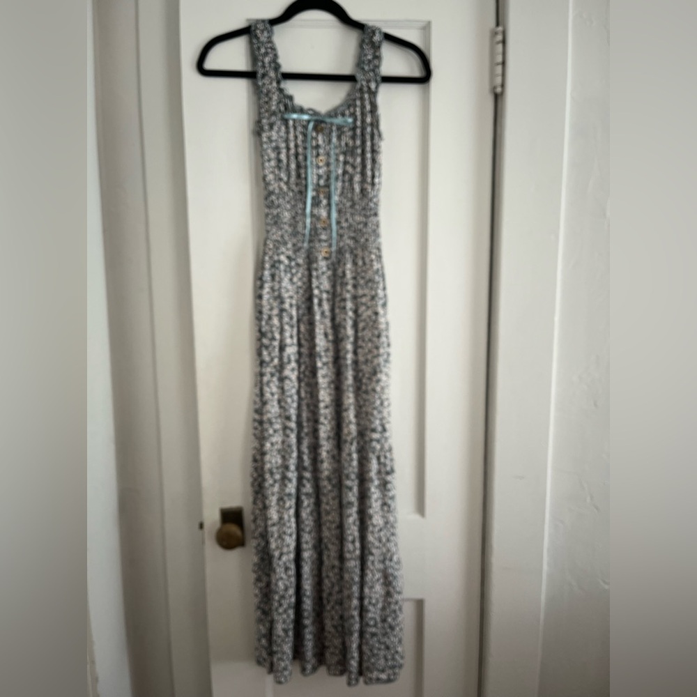 Ostoo Elegant Green Floral Patterned Maxi Dress